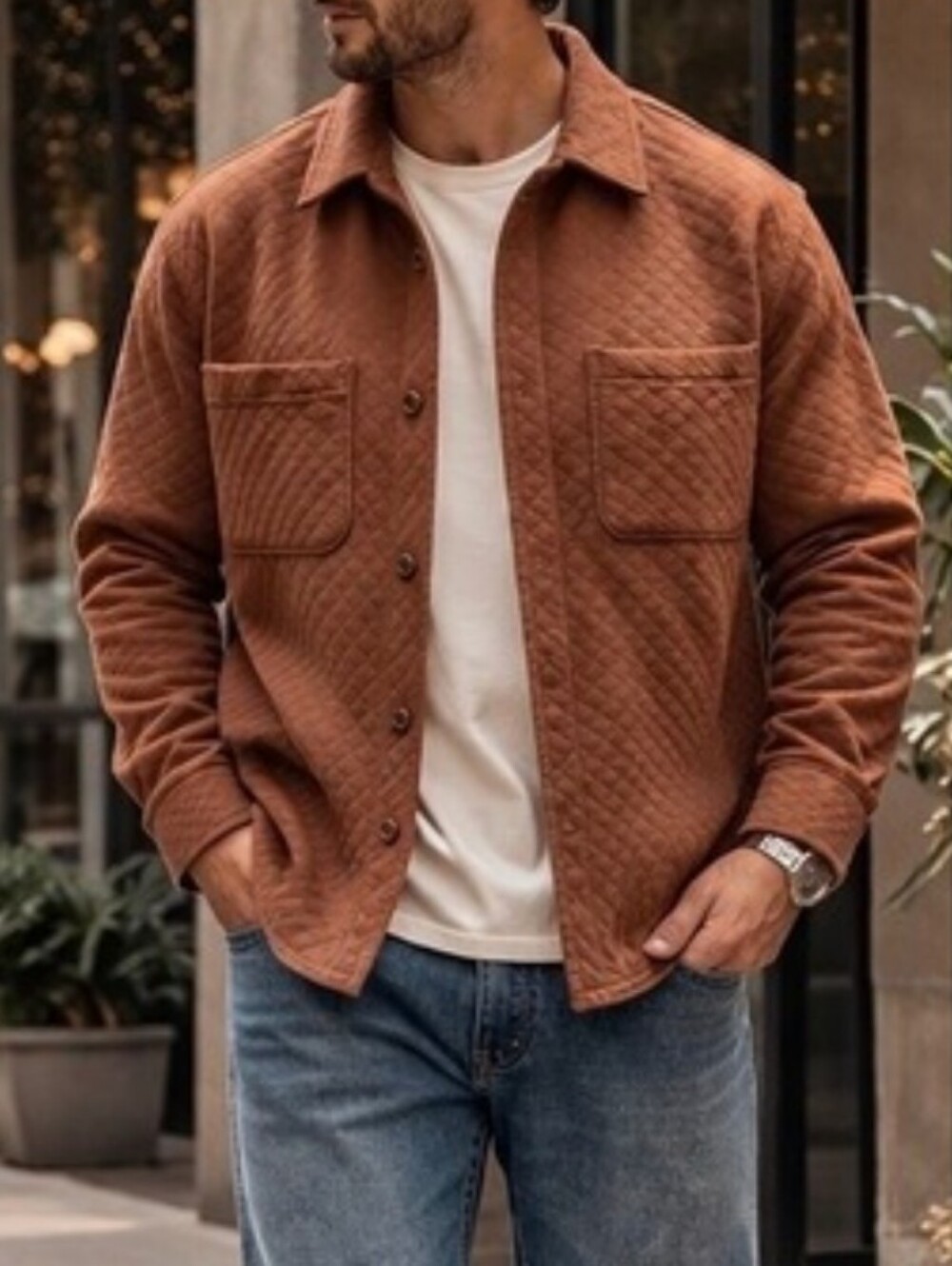 Men's Quilted Jacket Sweater Jacket Shirt Button Down XL